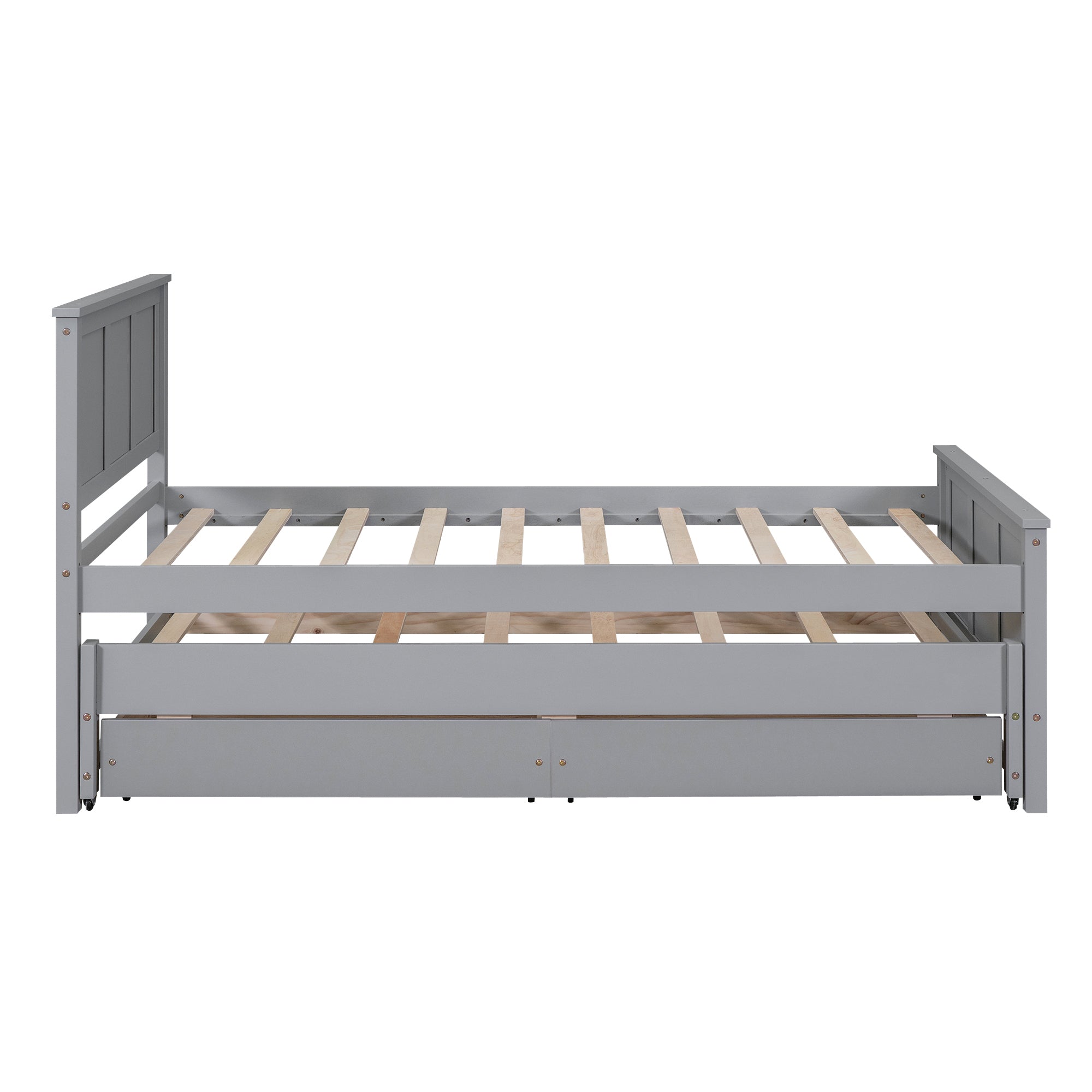 HAOYYE Twin Platform Bed with Trundle and Storage Drawers, Sturdy and Space-Saving Design, Heavy Duty Construction, Ideal for Dorm Rooms and Bedrooms, Easy Assembly, Modern Gray Finish