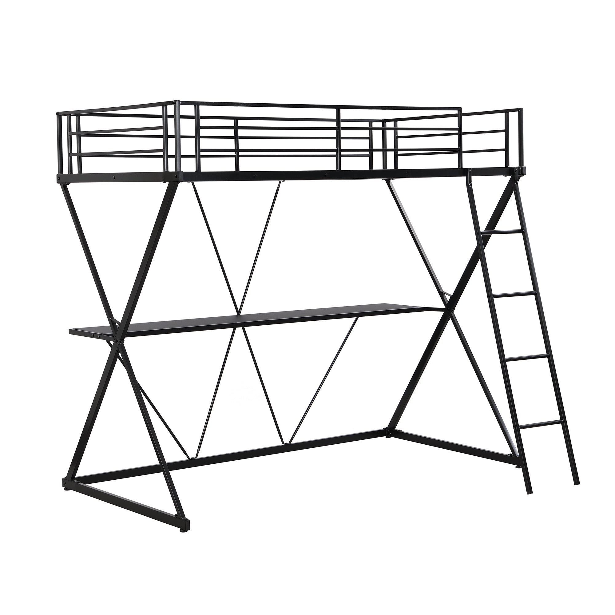 HAOYYE Twin Size Loft Bed with Desk, Ladder and Full-Length Guardrails, X-Shaped Frame, Black(Old SKU: MF297073AAB) Sturdy Space-Saving Heavy Duty Modern Design Adults Dorm Room Easy Assembly