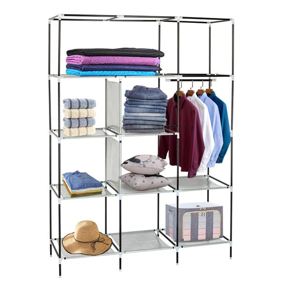 HAOYYE 69" Beige Non-Woven Fabric Wardrobe, High-Leg Assembled Closet Organizer with Dustproof Cover, Durable Space-Saving Storage Solution for Bedroom, Living Room, Modern Design, Stylish and Versatile for Home Essentials