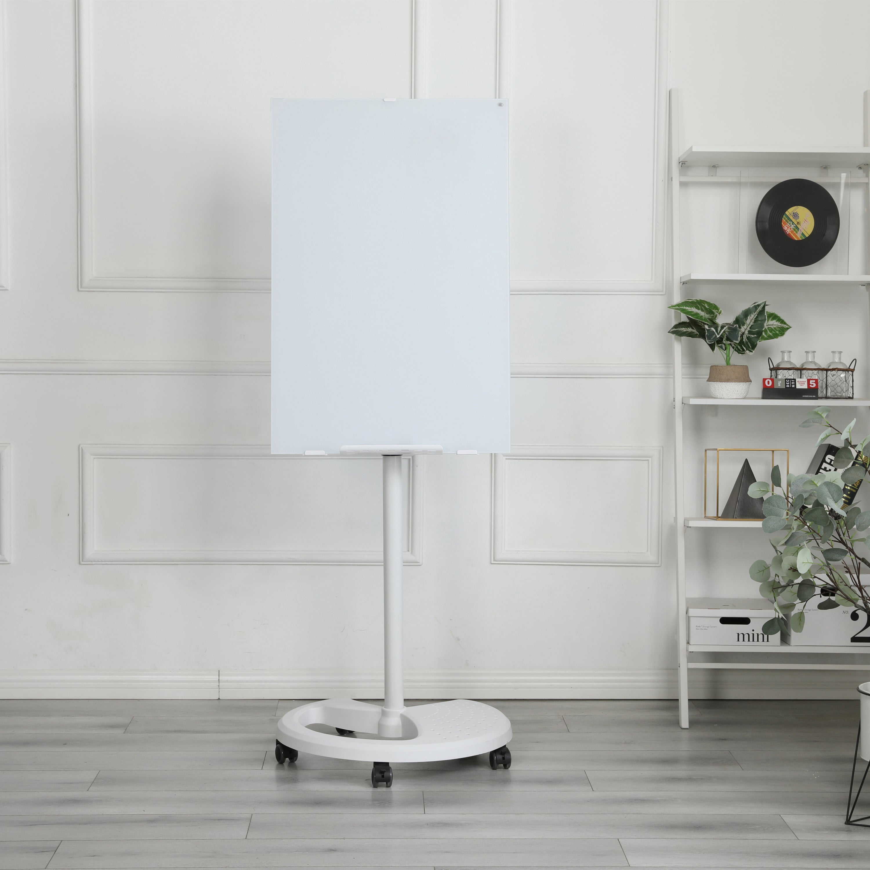 HAOYYE Magnetic Glass Dry Erase Whiteboard With Adjustable Height, Removable Tempered Glass Board, Includes 2 Magnets, 2 Markers, And Eraser, Ideal For Home Office Or Classroom, Sturdy Space-Saving Design