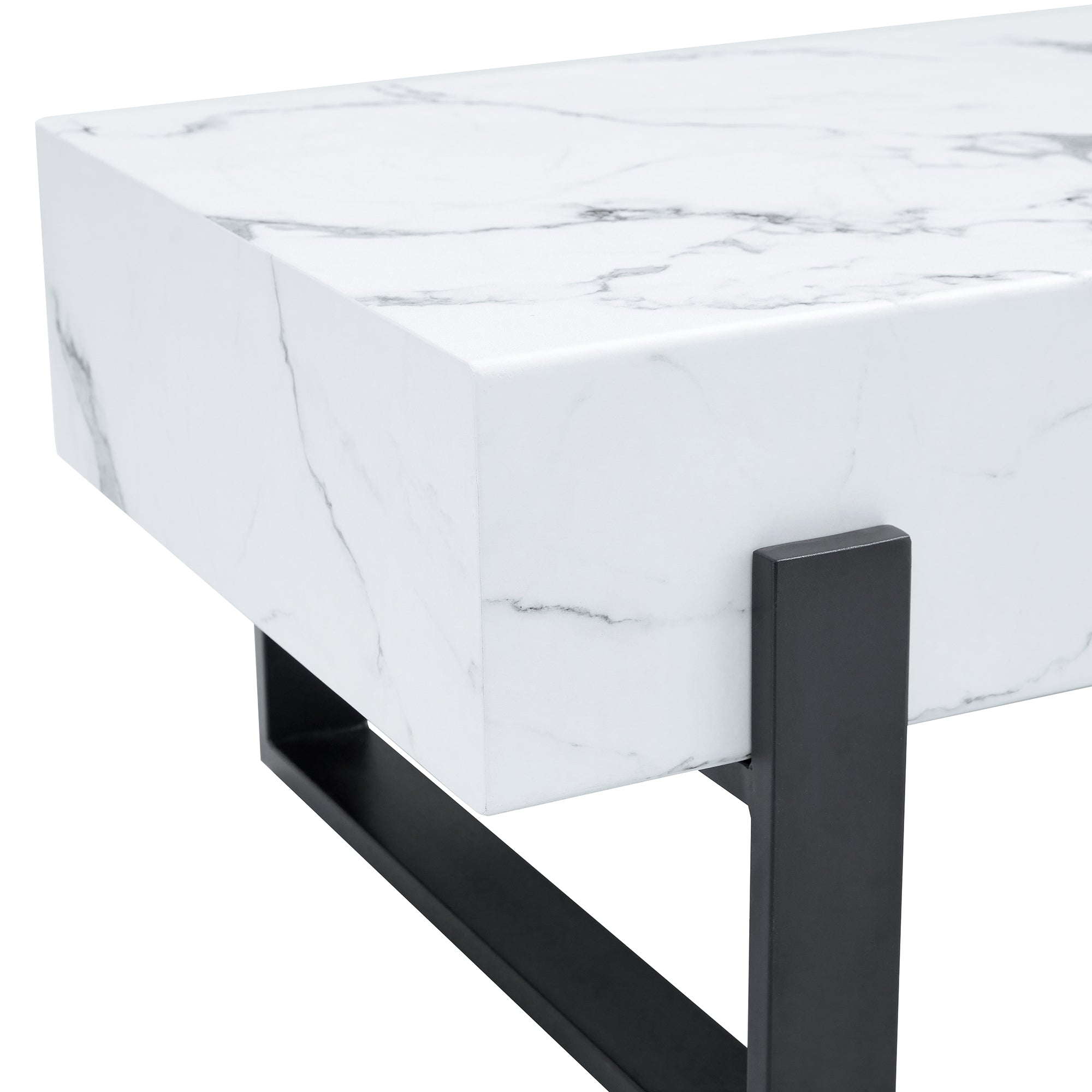 HAOYYE Black And White Minimalist MDF Coffee Table With Marble Pattern Sticker And Black Metal Leg Spray Coating, Modern And Simple Design For Living Room, Bedroom And Office, Sturdy Space-Saving Heavy Duty Furniture For Contemporary Home Decor