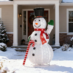 HAOYYE 5.7FT Lighted Snowman Holding Candy Cane Christmas Yard Decoration, Pre-Lit Pull-Up Snowman with 210 White LED Lights, Festive Holiday Display for Outdoor Lawn, Garden, Front Yard, Porch, or Indoor Xmas Decor
