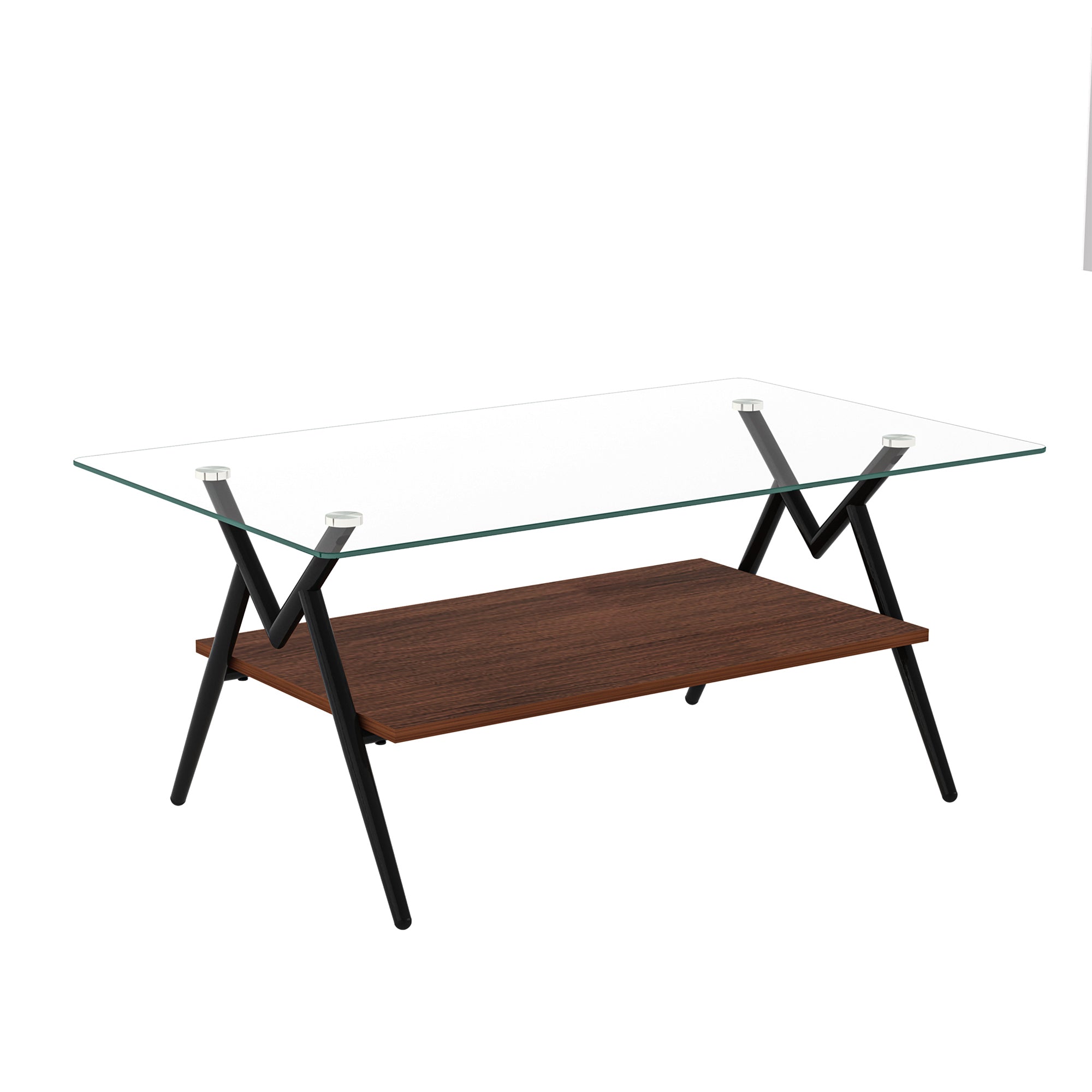 HAOYYE Rectangle Coffee Table with Tempered Glass top and Black Metal Legs, Modern Table for Living Room , Transparent Glass Sturdy Space-Saving Heavy Duty Modern Design Adults Dorm Room Easy Assembly