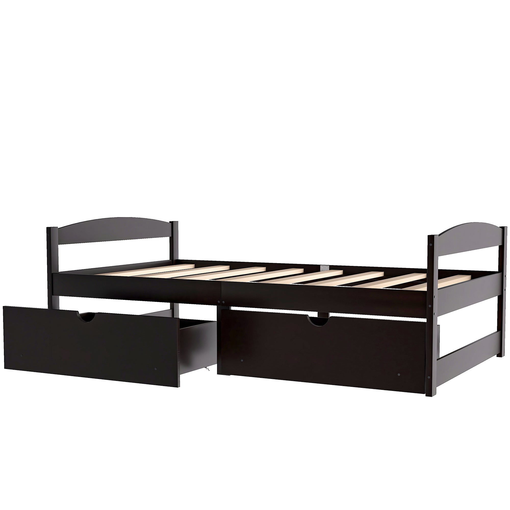 HAOYYE Twin Size Platform Bed with Two Storage Drawers, Espresso, Sturdy Space-Saving Design, Heavy Duty Construction, Easy Assembly, Durable and Stylish Home Furniture, Versatile for Bedroom Use