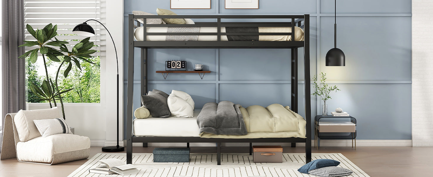 HAOYYE Metal Full XL over Queen Bunk Bed for Teens and Adults,Space-Saving/Noise Reduced/No Box Spring Needed, Old SKU W1307S00020 Sturdy Heavy Duty Modern Design Dorm Room Easy Assembly