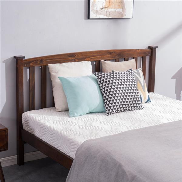 HAOYYE Queen Platform Bed Frame with Vertical Slatted Headboard in Walnut Color, Modern Wood Bed Frame with Sturdy Construction, Elegant Style for Bedroom, Guest Room, Easy Assembly