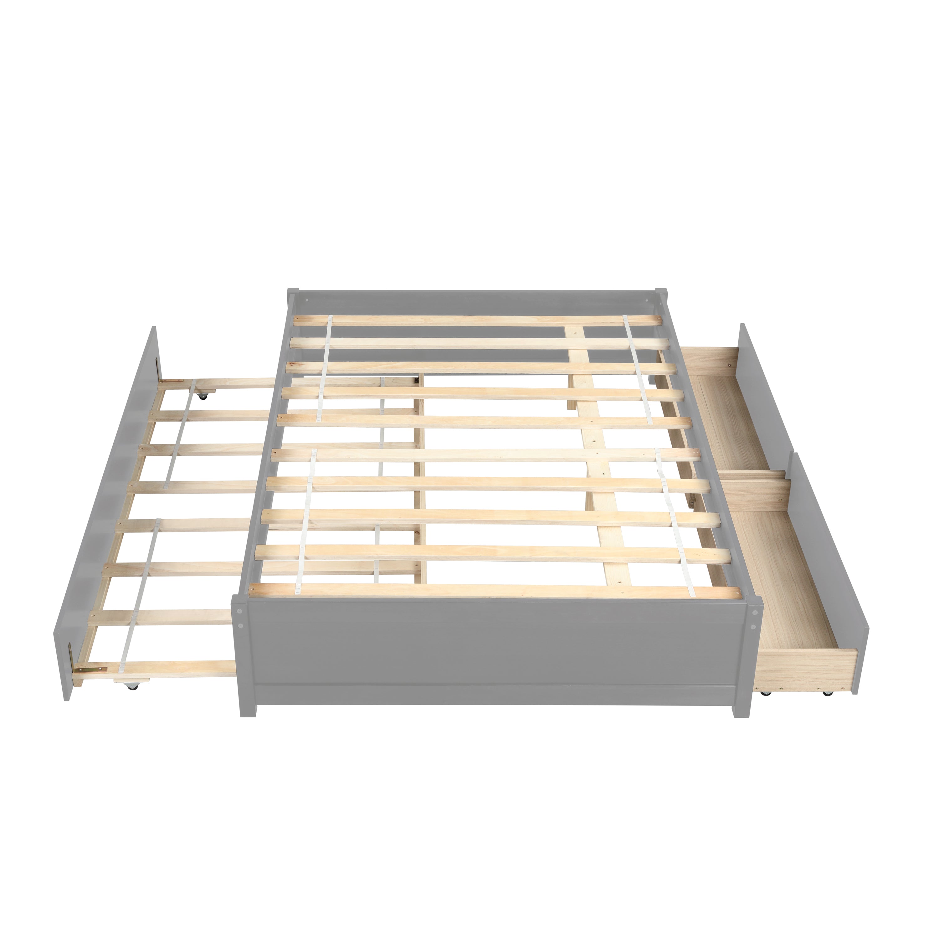 HAOYYE Full Bed With Twin Trundle And Storage Drawers, Grey Wood Platform Bed Frame, Space-Saving Heavy Duty Design, Modern Style For Bedroom Or Dorm Room, Easy Assembly