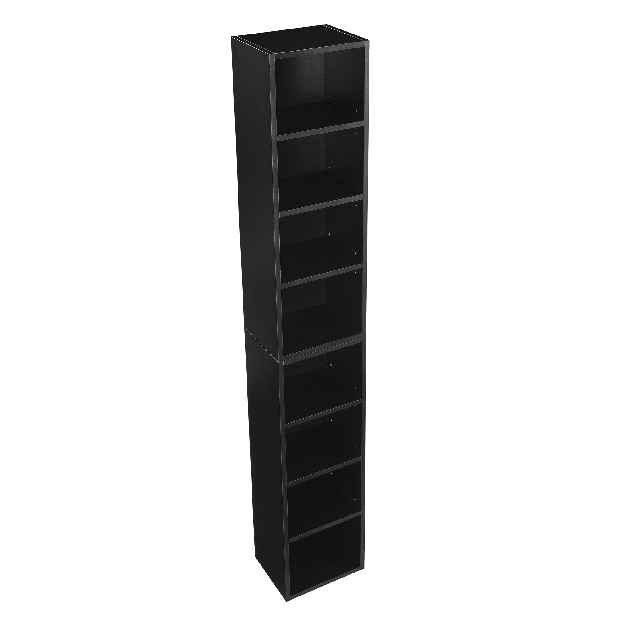 Haoyye 8 Tier Media Tower Rack With Adjustable Shelves For CD DVD Storage, Slim Cabinet Display, Tall Narrow Bookcase Design For Home Office Organizer