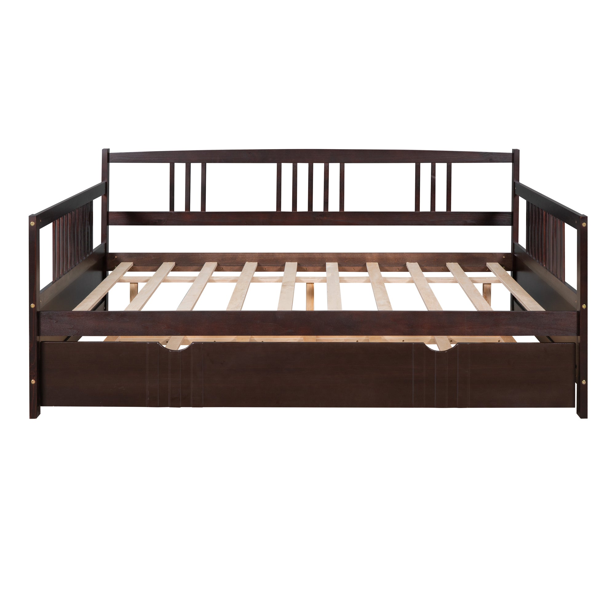 HAOYYE Full Size Daybed Wood Bed with Twin Size Trundle,Espresso Sturdy Space-Saving Heavy Duty Modern Design Adults Dorm Room Easy Assembly Bedroom Furniture