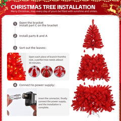 HAOYYE Red Artificial Christmas Tree with 1100 Branch Tips, 400 LED Lights, Pre-Lit Hinged Xmas Pine Tree with Remote Control for Holiday Home Office Party Decorations, Easy Setup, Durable Flame-Retardant PVC, Festive Centerpiece