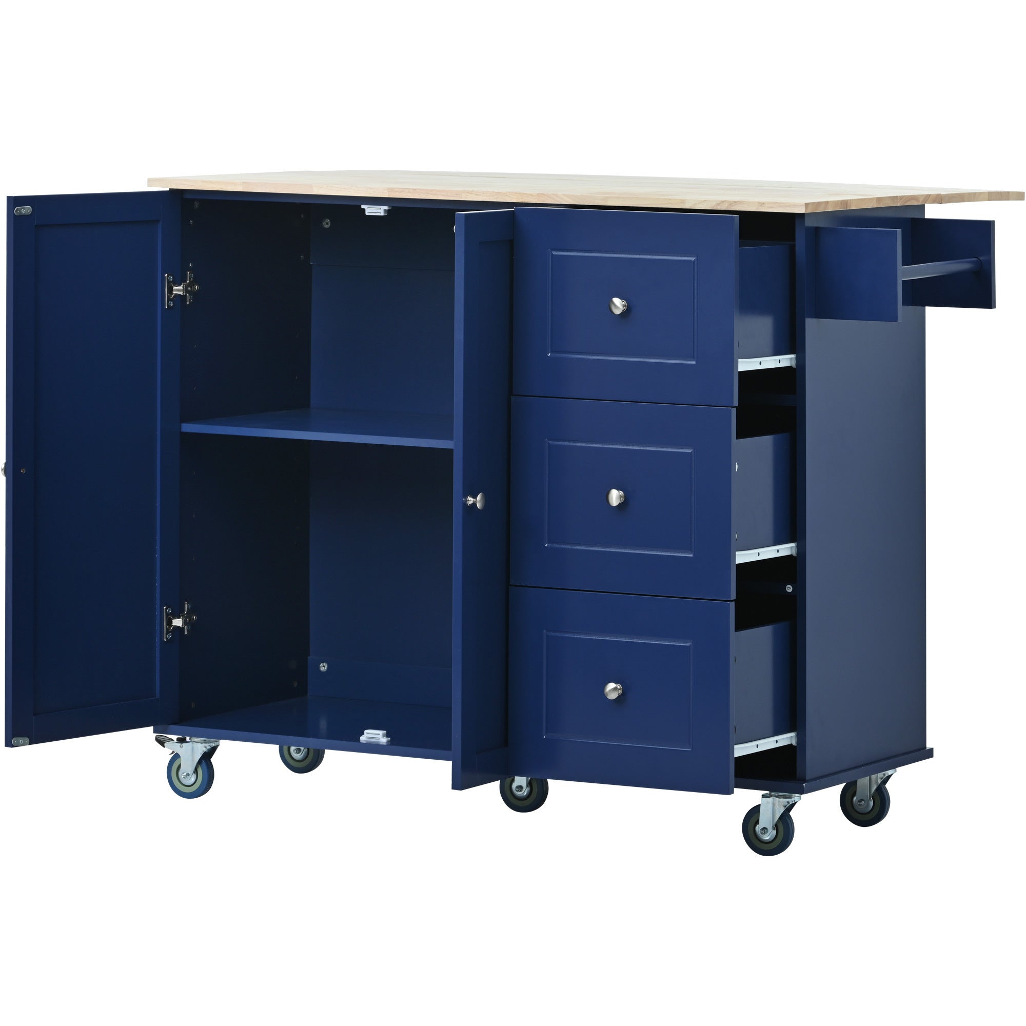 HAOYYE Rolling Mobile Kitchen Island with Drop Leaf - Solid Wood Top, Locking Wheels & Storage Cabinet 52.7 Inch Width(Dark blue) Sturdy Space-Saving Heavy Duty Modern Design Adults Dorm Room