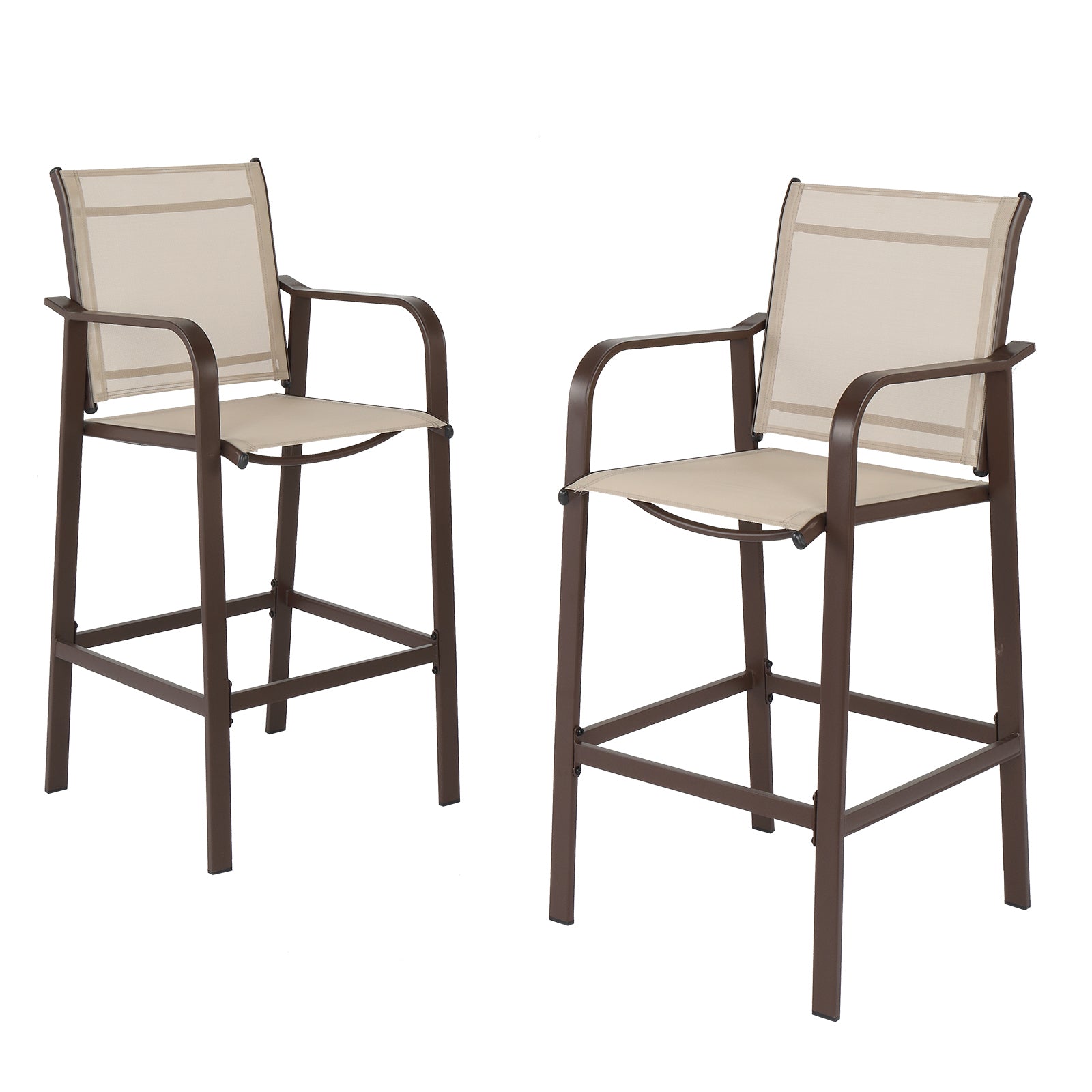 HAOYYE 2pcs Wrought Iron Garden Bar Chairs with Brown Frame and Beige Cloth Surface, Durable and Comfortable Outdoor Bar Seating, Perfect for Patio, Deck, or Backyard, Stylish and Stable Design for Relaxation