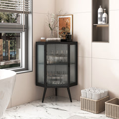 HAOYYE 22.25" Floor Coner Cabinet with Tempered Glass Door & Storage Shelves for Bathroom, Living Room, Bedroom (Black) Sturdy Space-Saving Heavy Duty Modern Design Adults Dorm Room Easy Assembly