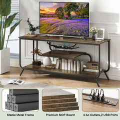 HAOYYE Modern TV Stand With Power Outlets And LED Lights, Entertainment Center With Shelves, TV Console Table For Living Room And Bedroom, Light Gray Sturdy Space-Saving Heavy Duty Design