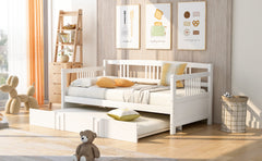 HAOYYE Twin Size Daybed Wood Bed with Twin Size Trundle,White Sturdy Space-Saving Heavy Duty Modern Design Adults Dorm Room Easy Assembly Bedroom Furniture