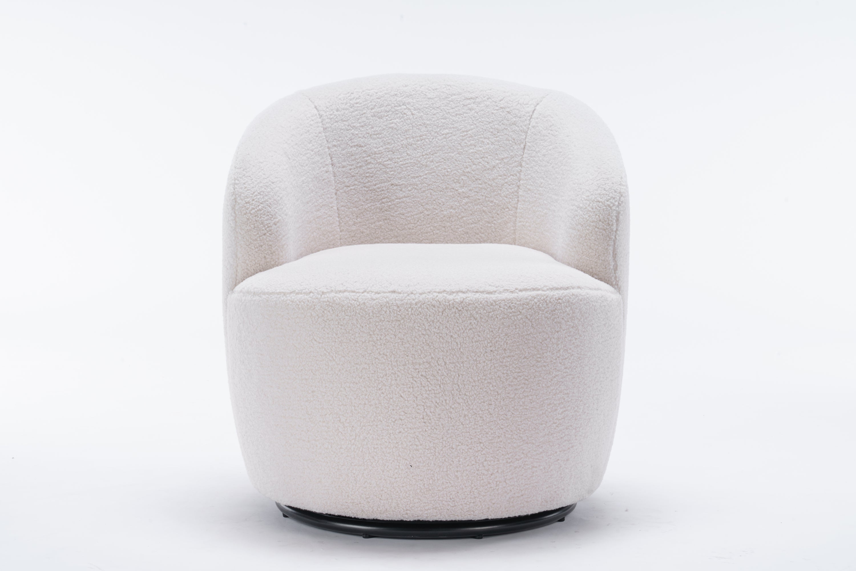 HAOYYE Teddy Fabric Swivel Accent Armchair Barrel Chair With Black Powder Coating Metal Ring,Ivory White Sturdy Space-Saving Heavy Duty Modern Design Easy Assembly Durable Stylish Home Furniture Versatile