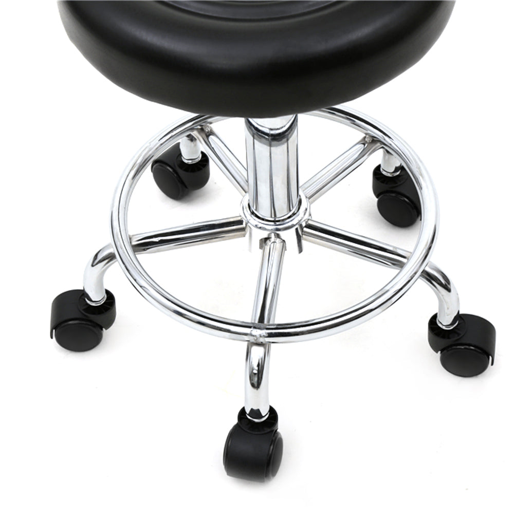 HAOYYE Black Adjustable Salon Stool with Backrest Round Seat Design 360° Swivel PU Leather Comfortable Rolling Chair for Home Office Studio Beauty Spa Lightweight Anti-Skid Durable Construction