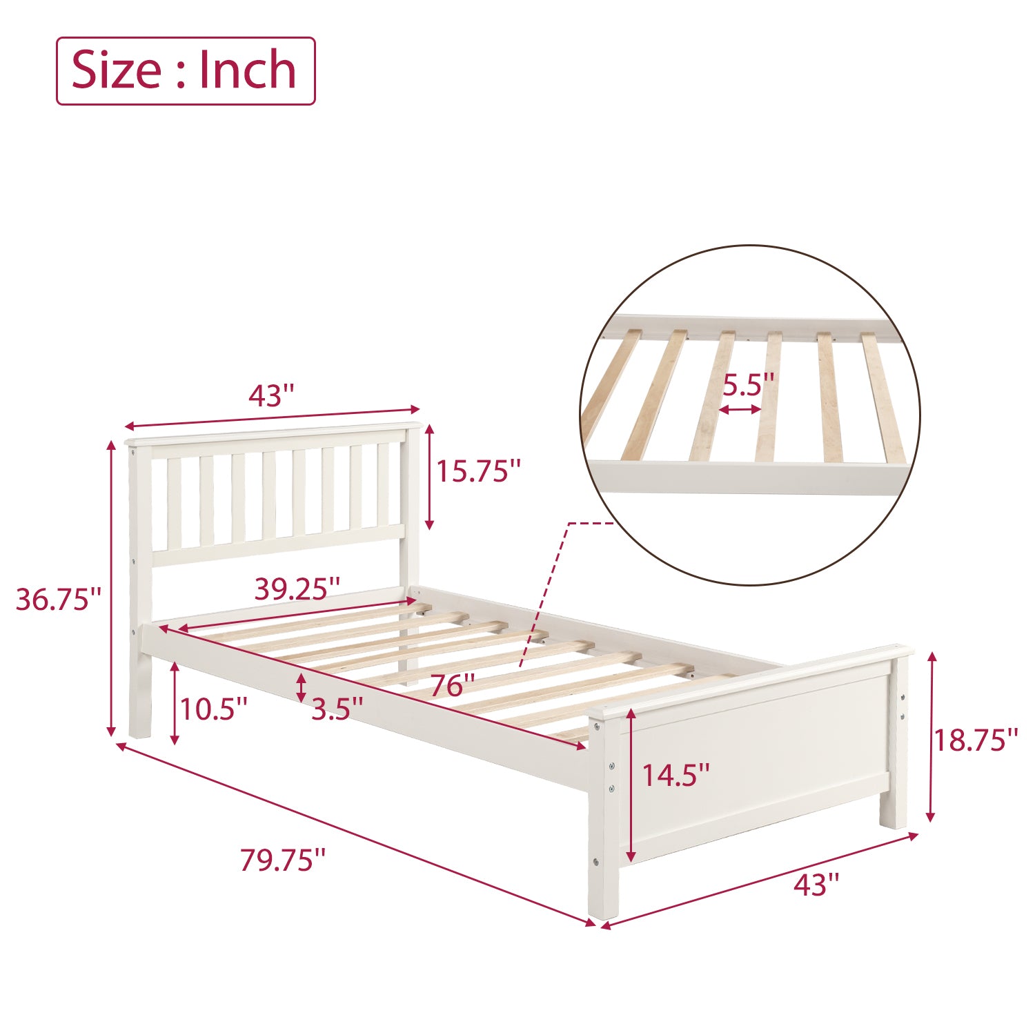HAOYYE Twin Size Wood Platform Bed with Headboard,Footboard and Wood Slat Support, White Sturdy Space-Saving Heavy Duty Modern Design Easy Assembly Durable Stylish Home Furniture Versatile