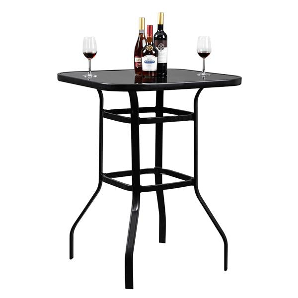 HAOYYE Wrought Iron Glass High Bar Table, Modern Patio Bar Table with Matte Black Frame and Tempered Glass, Stylish and Durable, Perfect for Outdoor or Indoor Dining, Bars, and Restaurants