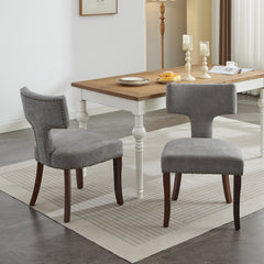 HAOYYE Mid Century Modern Dining Chairs Set of 2, Farmhouse Linen Fabric Upholstered Accent Chair Curved Backrest with Copper Nails around,Kitchen Chairs with Hardwood Frame, Gray Sturdy Space-Saving Durable