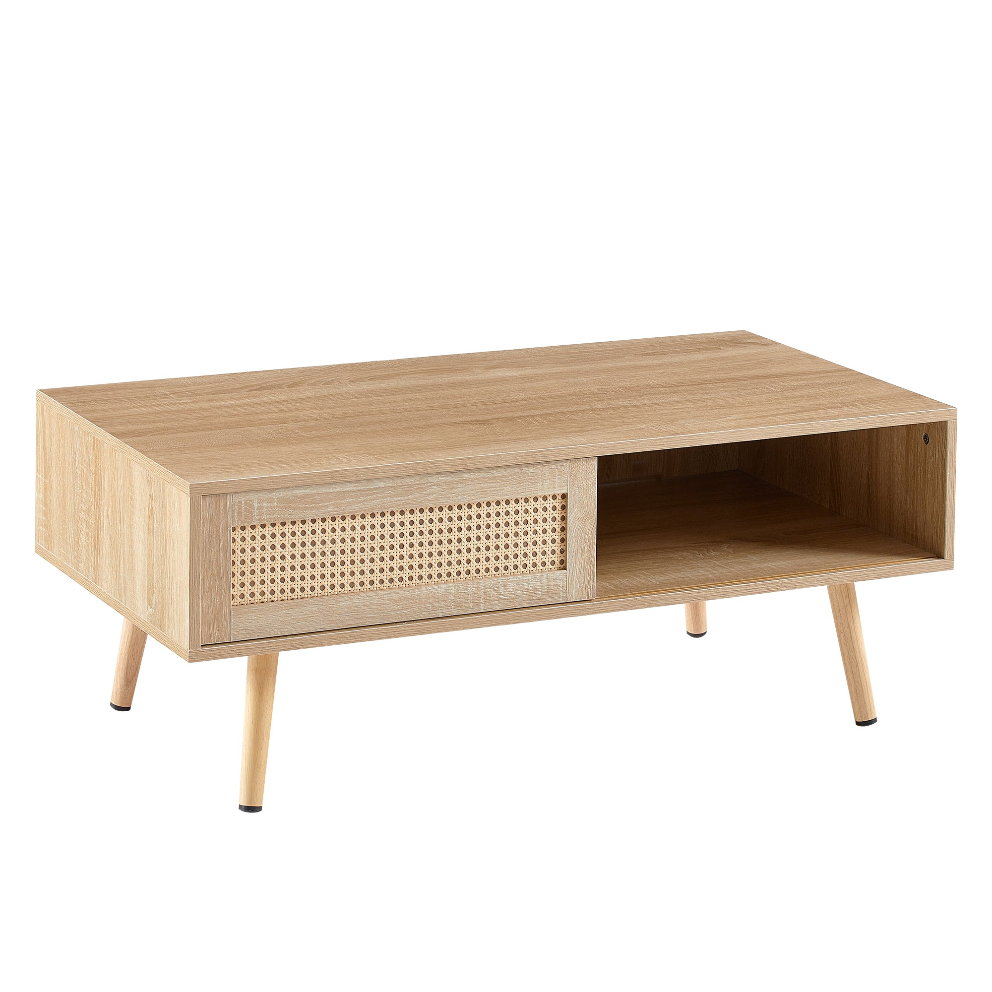 HAOYYE 41.34" Rattan Coffee table, sliding door for storage, solid wood legs, Modern table for living room , natural Sturdy Space-Saving Heavy Duty Modern Design Easy Assembly Durable Stylish Home Furniture
