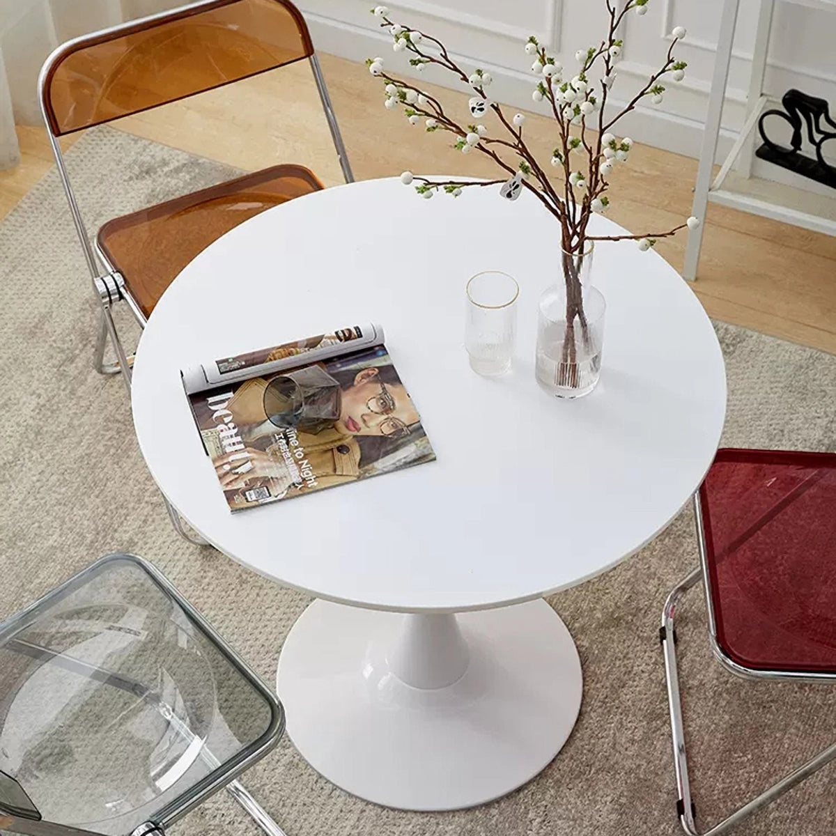 HAOYYE Modern Round Dining Table, White, Versatile Table for Dining Room, Kitchen, Coffee, or Leisure, Sturdy Space-Saving Heavy Duty Design, Ideal for Contemporary Home Décor