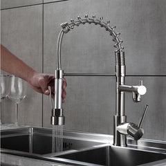 HAOYYE Kitchen Faucet with Pull Down Sprayer Brushed Nickel Stainless Steel Single Handle Kitchen Sink Faucets Sturdy Space-Saving Heavy Duty Modern Design Adults Dorm Room Easy Assembly