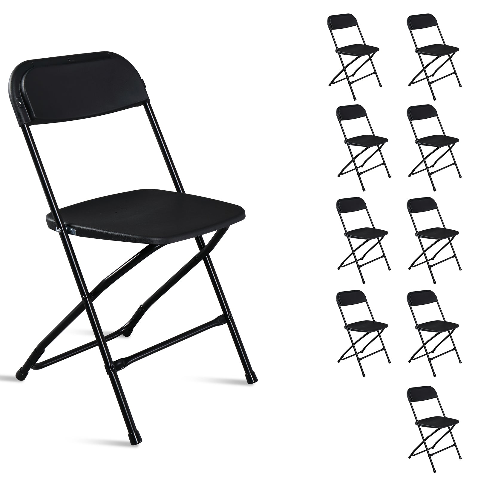 HAOYYE 10pcs Plastic Folding Chairs Black – Heavy Duty Durable Garden Chairs with Metal Frame, Portable and Lightweight for Indoor Outdoor Events, Parties, Office, Church, Picnic Seating
