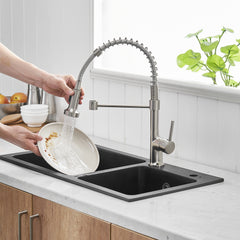 Haoyye Commercial Kitchen Faucet with Pull Down Sprayer, Single Handle Gooseneck Faucet with Dual Spray Modes and 360° Swivel, Heavy Duty Brass Design for Farmhouse, RV, Restaurant, or Utility Sink, Space-Saving and Easy to Install
