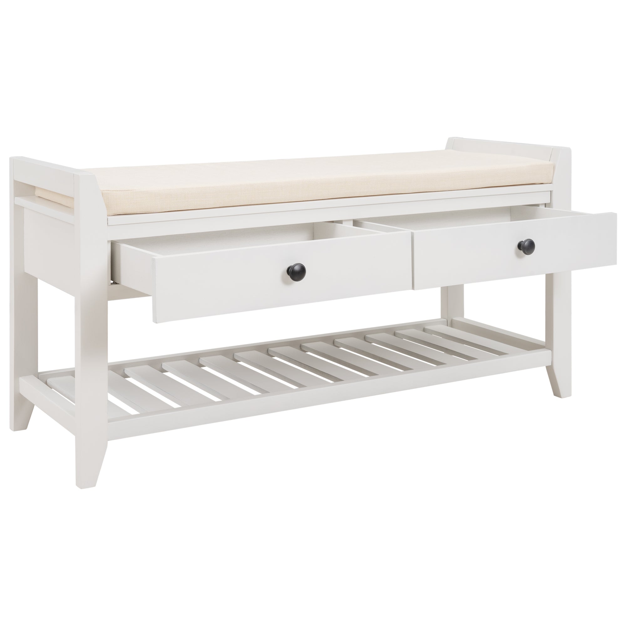 HAOYYE Shoe Rack Bench with Cushioned Seat and Storage Drawers, Versatile White Entryway Storage Bench, Sturdy Space-Saving Design, Heavy Duty Construction, Easy Assembly, Durable Stylish Home Furniture