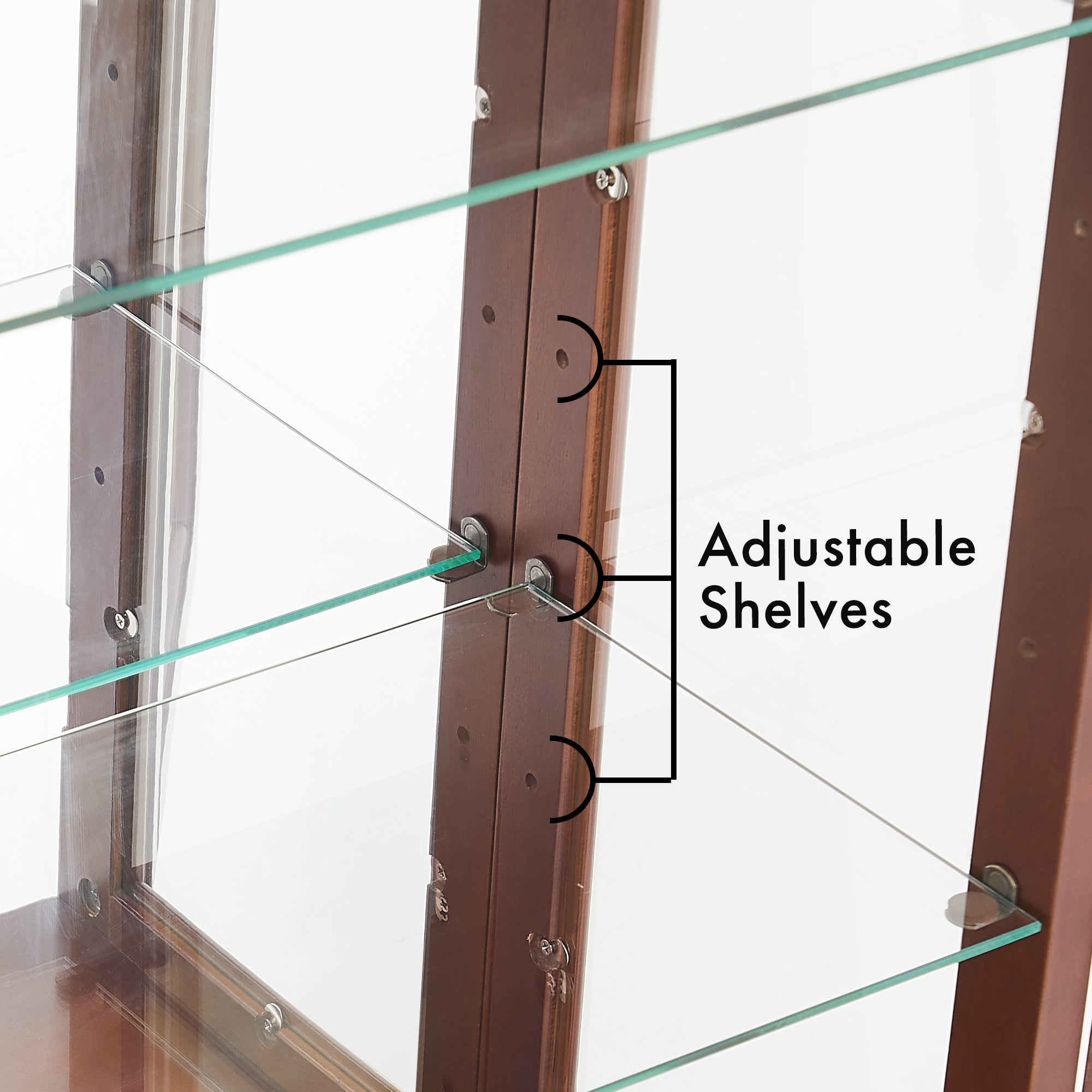 HAOYYE Lighted Curio Cabinet With Adjustable Shelves, Mirrored Back Panel, Tempered Glass Doors, Walnut Finish, 3 Tier Sturdy Space-Saving Heavy Duty Display Case For Living Room, Dining Room, Office