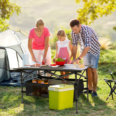 HAOYYE Folding Camping Table With 220 lbs Load Capacity, Aluminum Roll-Top And Steel Frame, Tool-Free 30-Second Setup, Detachable Mesh Basket, Portable Outdoor Picnic, BBQ, Beach Table With Carry Bag