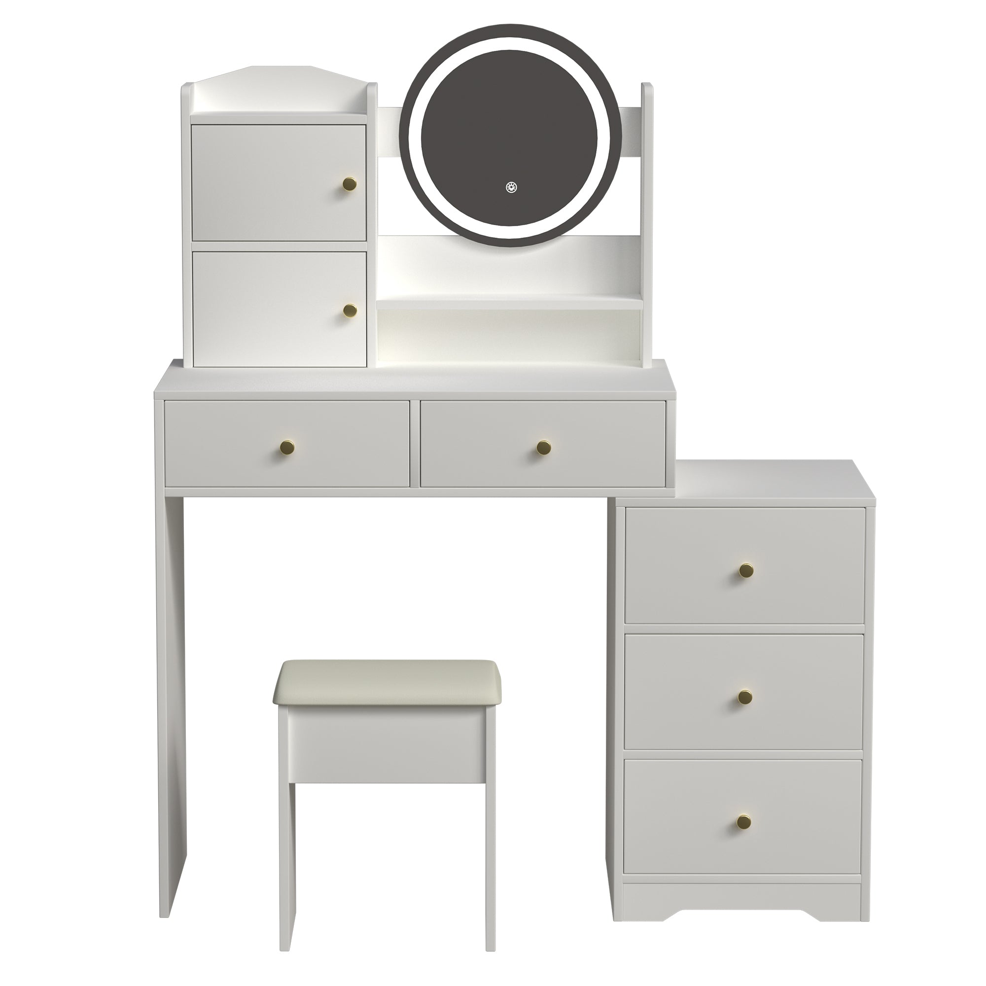 HAOYYE Fashion Vanity Desk with Mirror and Lights for Makeup and Cushioned Chair, Vanity Mirror with Lights and Table Set with 3 Color Lighting Brightness Adjustable,Dressing table, White Color Sturdy