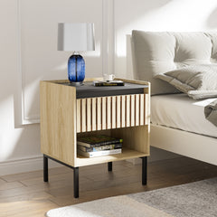 HAOYYE Set of 2 Bedside Cabinets, Modern Nightstands, Quick Assembly, Minimalist Iron Legs, Vertical Stripe Design, Sturdy Space-Saving Heavy Duty Construction, Ideal for Contemporary Homes