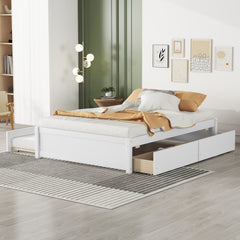 HAOYYE Full Bed with Twin Trundle and Two Drawers, White, Sturdy Space-Saving Design, Heavy Duty Construction, Easy Assembly, Durable and Stylish Home Furniture