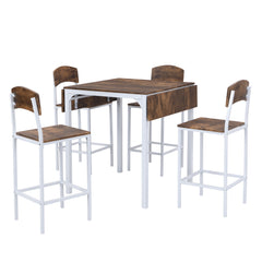 HAOYYE Farmhouse 5-Piece Counter Height Dining Table Set with 4 Chairs, White Frame & Rustic Brown Tabletop, Drop Leaf, Space-Saving Design, Sturdy & Heavy Duty, Ideal for Dining Room, Kitchen, Apartment, Dorm Room, Modern & Functional