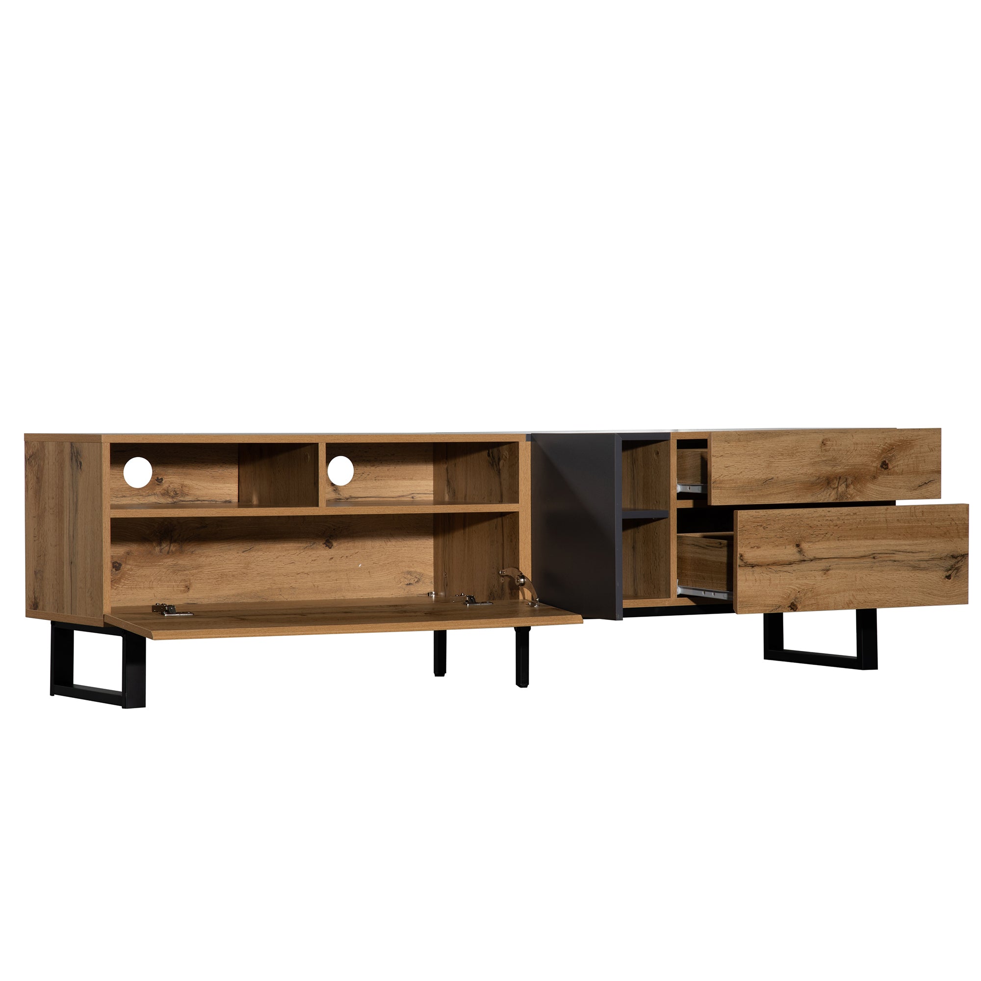 HAOYYE Modern TV Stand for 80'' TV with Double Storage Space, Media Console Table, Entertainment Center with Drop Down Door for Living Room, Bedroom, Home Theatre Sturdy Space-Saving Heavy Duty Modern Design