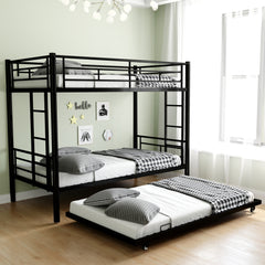 HAOYYE Heavy-duty Sturdy Meta Twin over Twin Bunk Bed/l/ Noise Reduced/ Safety Guardrail/No Box Spring Needed,Black Space-Saving Heavy Duty Modern Design Adults Dorm Room Easy Assembly Bedroom Furniture