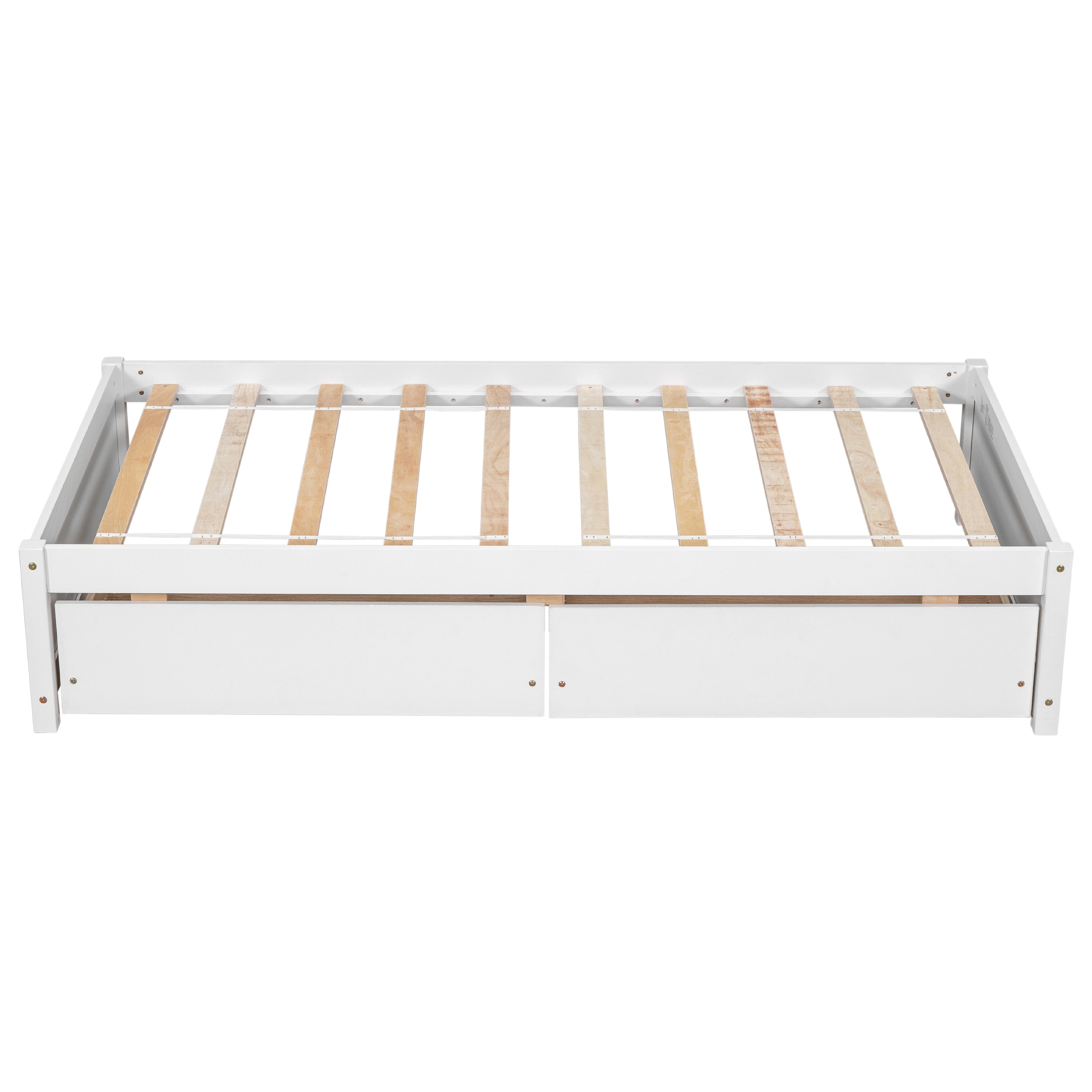 HAOYYE Solid Wood Twin Bed Frame With 2 Storage Drawers, No Box Spring Needed, Space-Saving Heavy Duty Design For Bedroom Or Dorm Room, Sturdy And Easy To Assemble