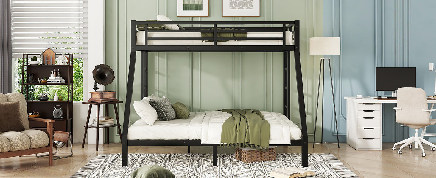 HAOYYE Metal Twin XL over Queen Bunk Bed for Teens and Adults,Space-Saving/Noise Reduced/No Box Spring Needed,Black Sturdy Heavy Duty Modern Design Dorm Room Easy Assembly Bedroom Furniture