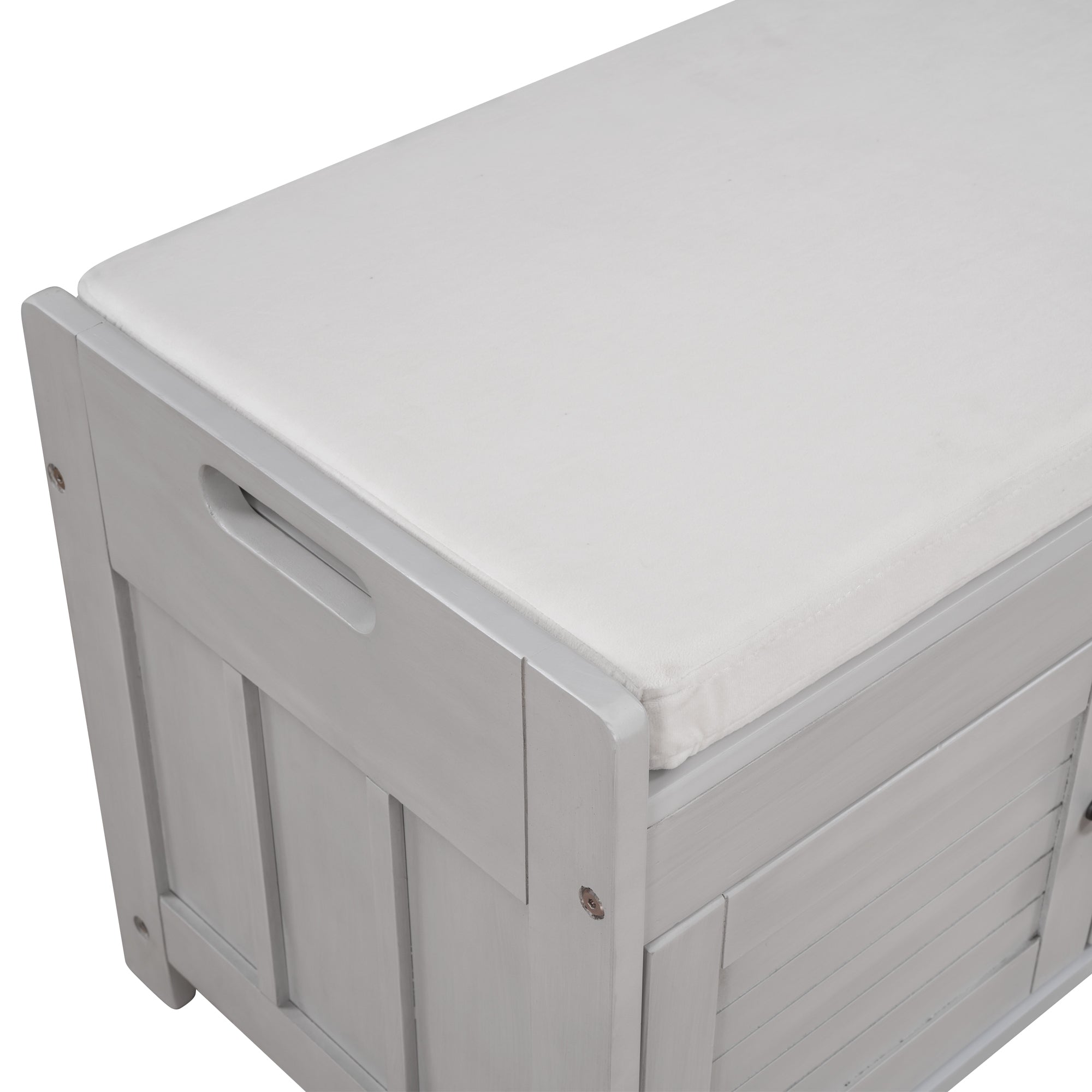 HAOYYE Storage Bench with 3 Shutter-shaped Doors, Shoe Bench with Removable Cushion and Hidden Storage Space (Gray Wash, OLD SKU: WF284226AAE) Sturdy Space-Saving Heavy Duty Modern Design Adults