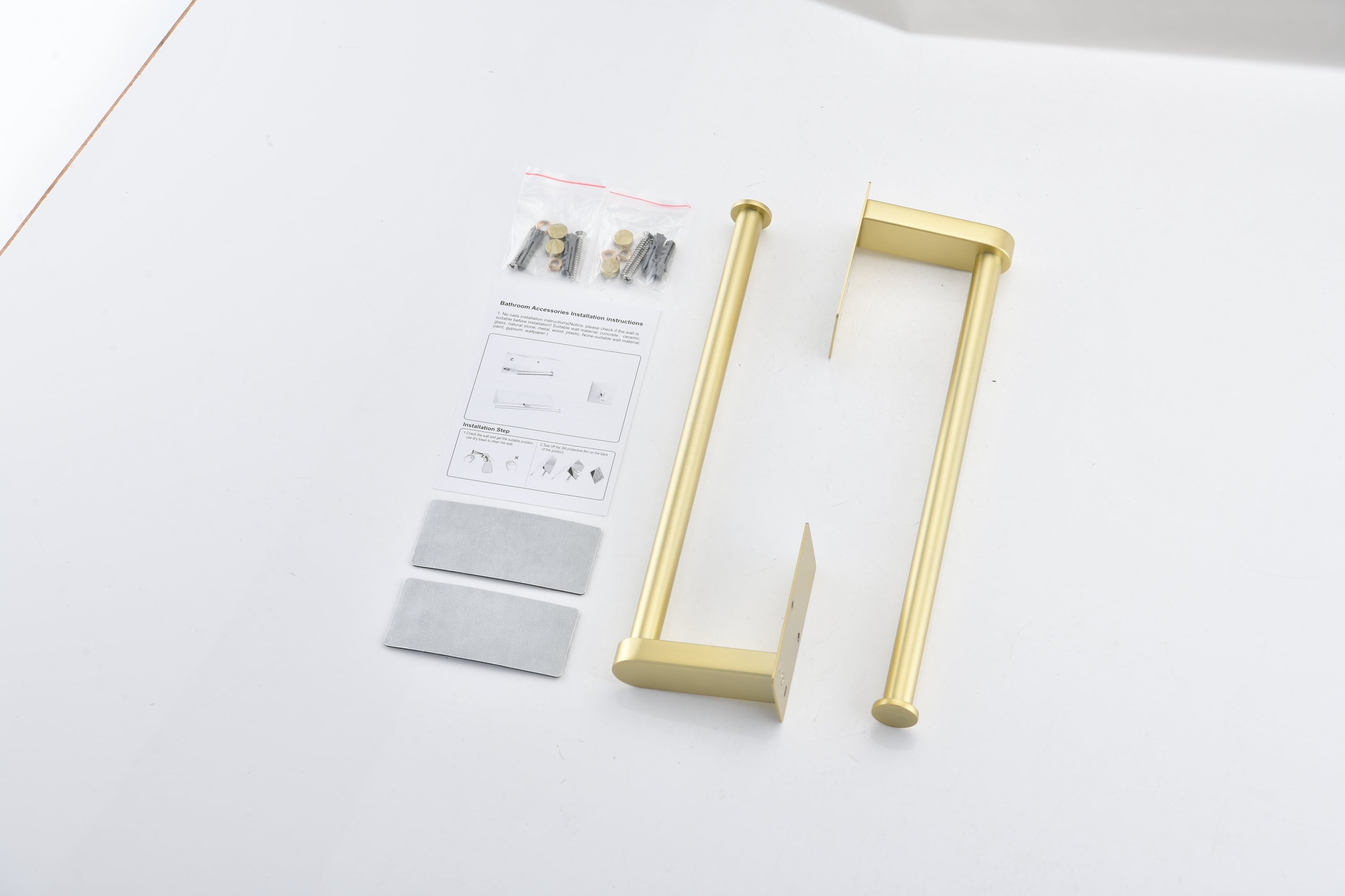 HAOYYE 2 Pack Paper Towel Holder Wall Mount, Brushed gold Paper Towel Holder Under Cabinet, Self Adhesive Paper Towel Holders, Kitchen Towel Holder for Kitchen Organization and Storage (12inch, 2 Pack)