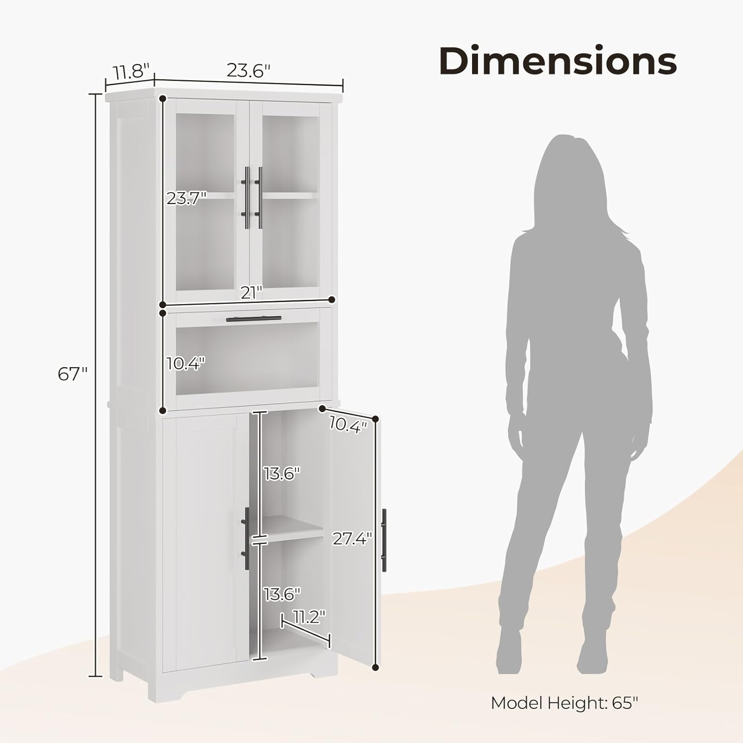HAOYYE Modern White Display Cabinet with 5 Doors and 5 Shelves Storage Organizer Freestanding Storage Cabinet with Spray Painted Finish for Living Room Entryway Office Hallway Stylish Home Furniture