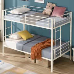 HAOYYE Twin Over Twin Metal Bunk Bed,Metal Structure Bedframe with Safety Guardrails and 2 ladders,Convertible Bunkbeds,No Spring Box Required and Space Saving Design,White Sturdy Space-Saving Heavy Duty