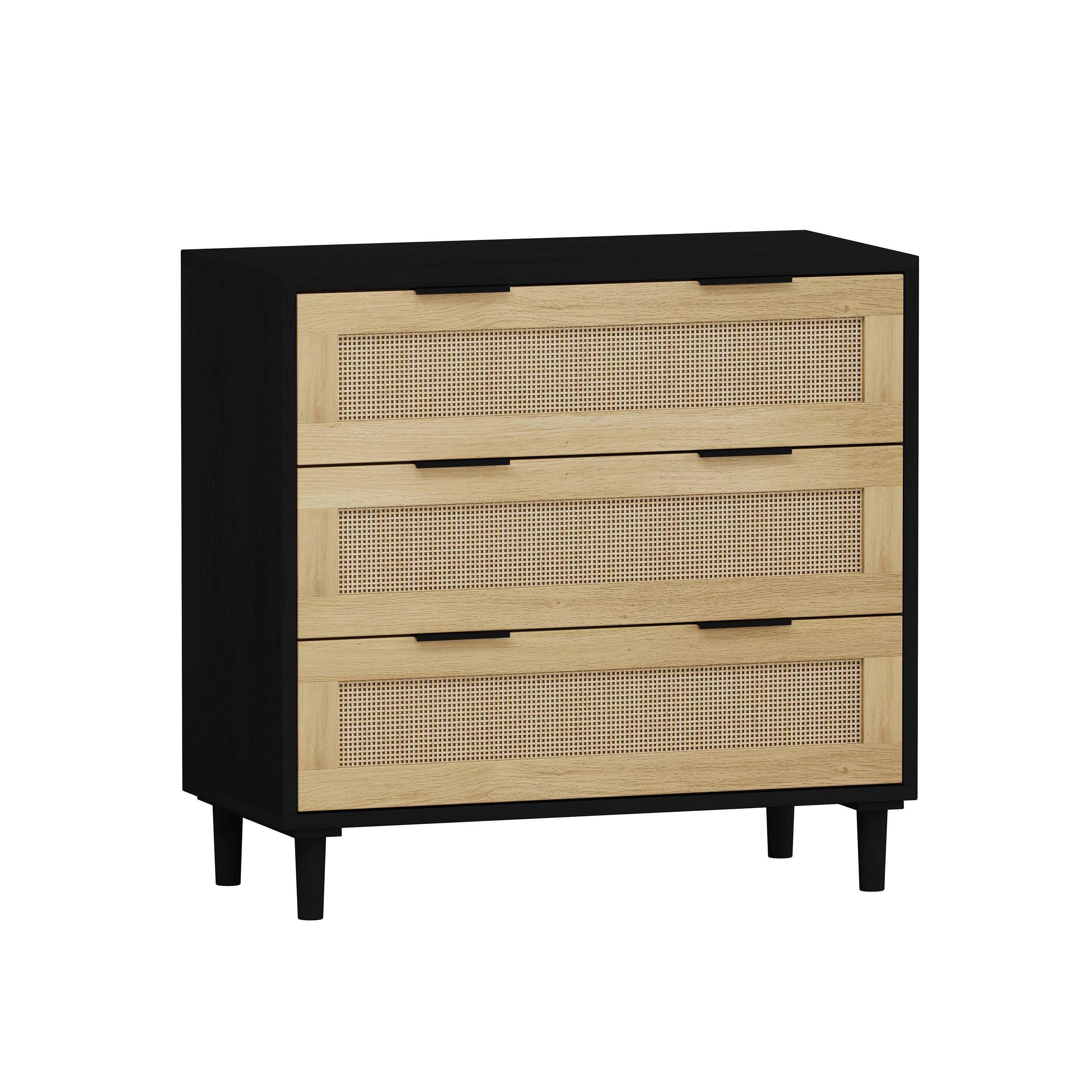 HAOYYE 3-Drawer Rattan Storage Cabinet for Bedroom, Living Room, Dining Room, Hallways, Black, Sturdy Space-Saving Heavy Duty Modern Design, Easy Assembly, Durable, Stylish Home Furniture