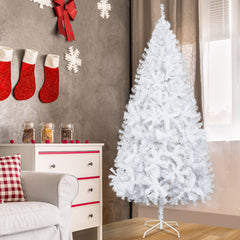 HAOYYE White 7FT Christmas Tree with Iron Leg 1349 Branches Durable PVC Material Realistic Full Shape for Home Holiday Decoration Festive Living Room Display