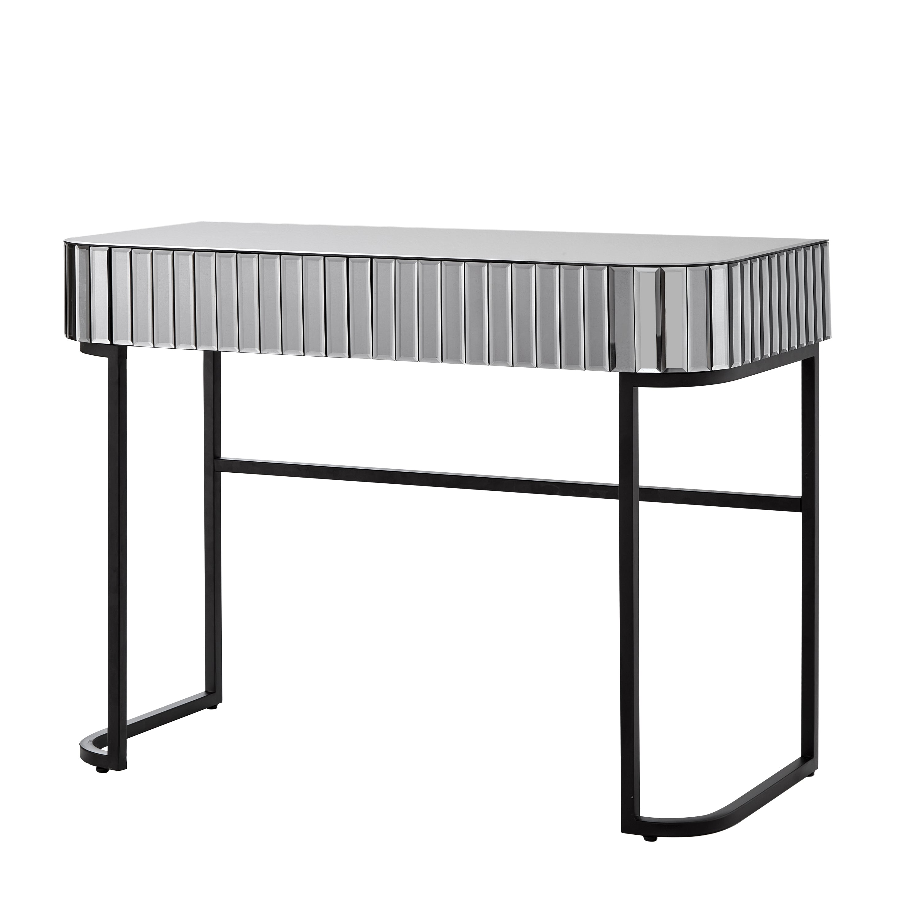 HAOYYE 39" Mirrored Makeup Vanity Table with Stainless Steel Base, Mirrored Console Dressing Table with 2 Drawers,Versatile Desk for Bedroom and Office, Gray