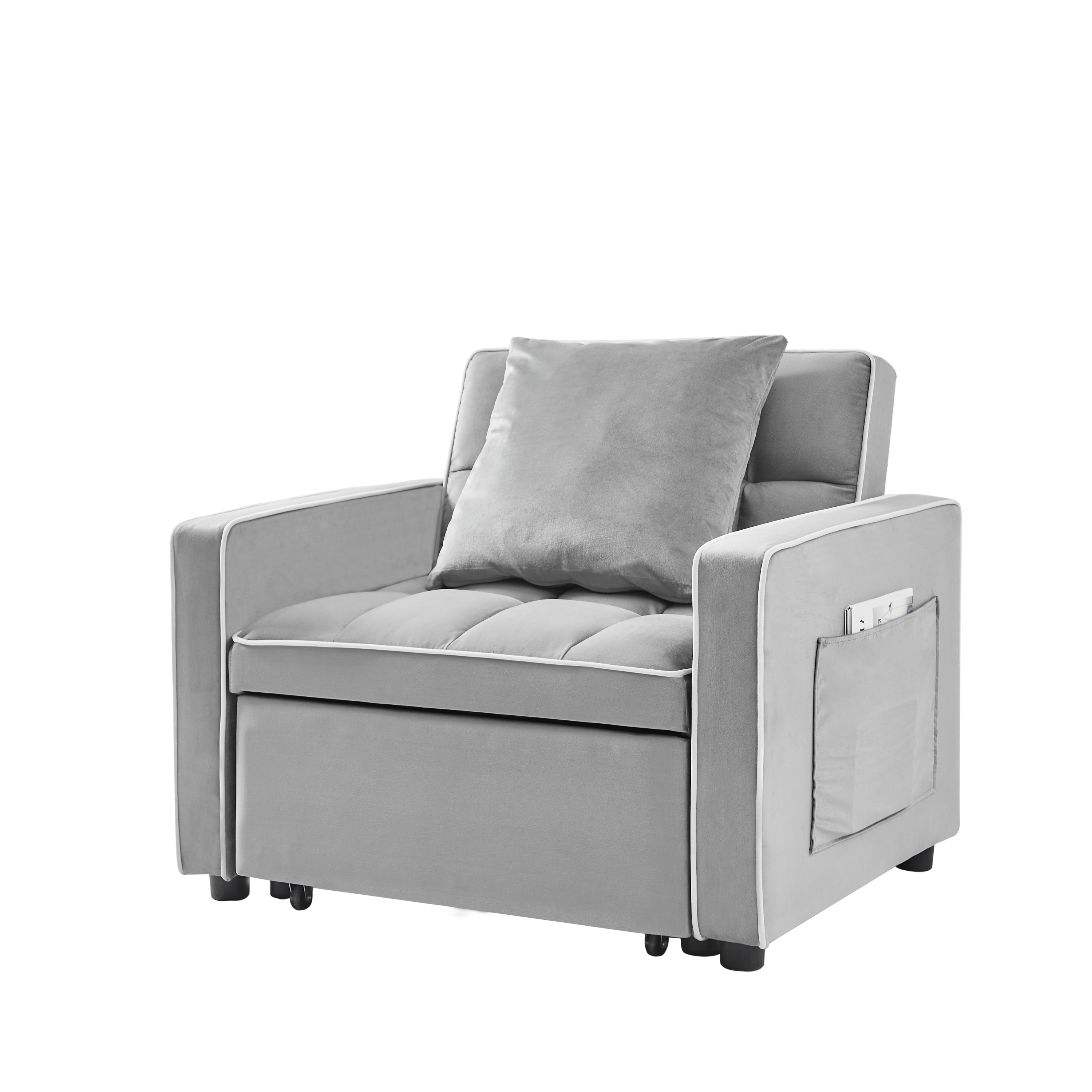 HAOYYE Three-in-One Sofa Bed Chair Grey Folding Adjustable Back Recliner Single Bed Comfortable Modern Sturdy Space-Saving Heavy Duty Design Adults Dorm Room
