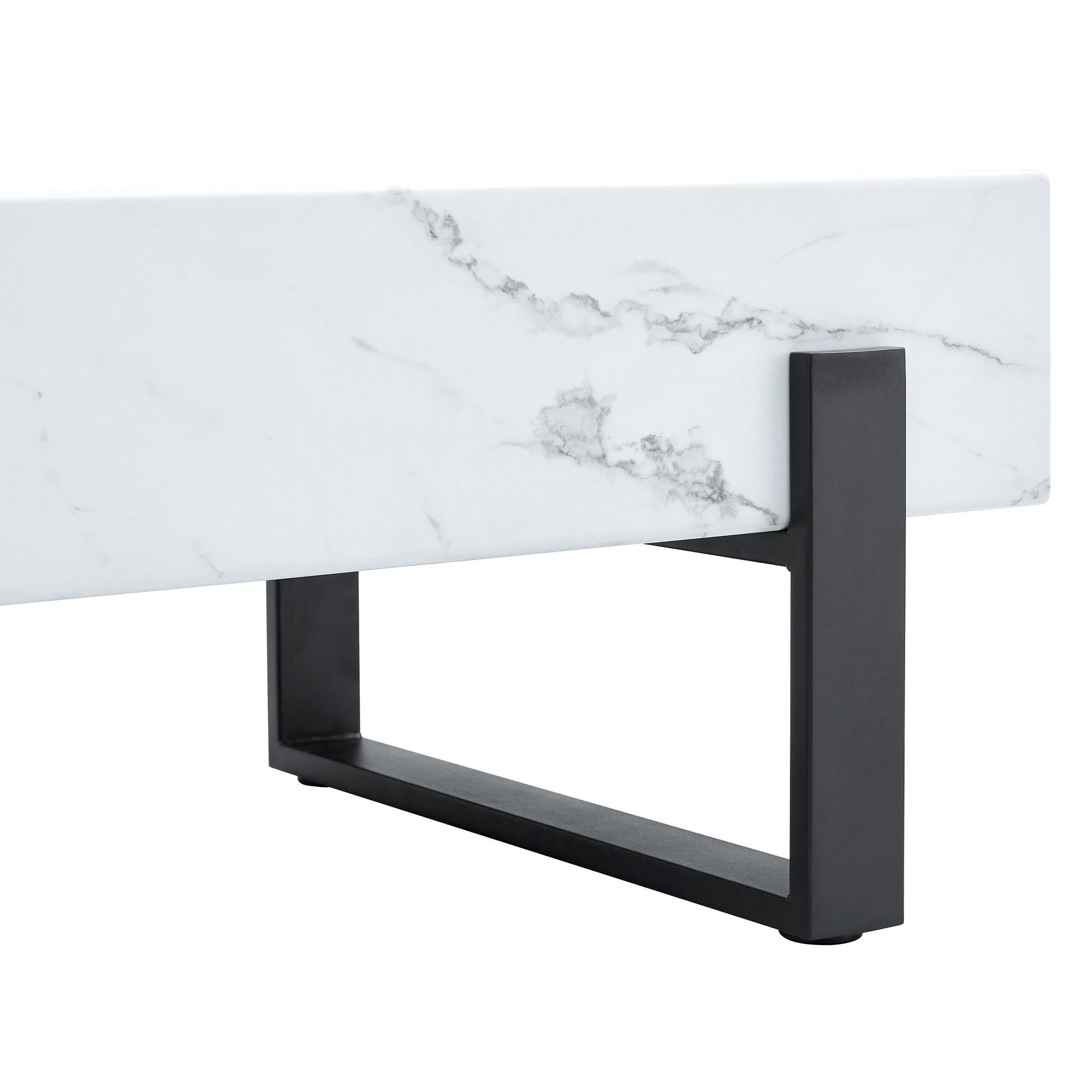 HAOYYE Black And White Minimalist MDF Coffee Table With Marble Pattern Sticker And Black Metal Leg Spray Coating, Modern And Simple Design For Living Room, Bedroom And Office, Sturdy Space-Saving Heavy Duty Furniture For Contemporary Home Decor