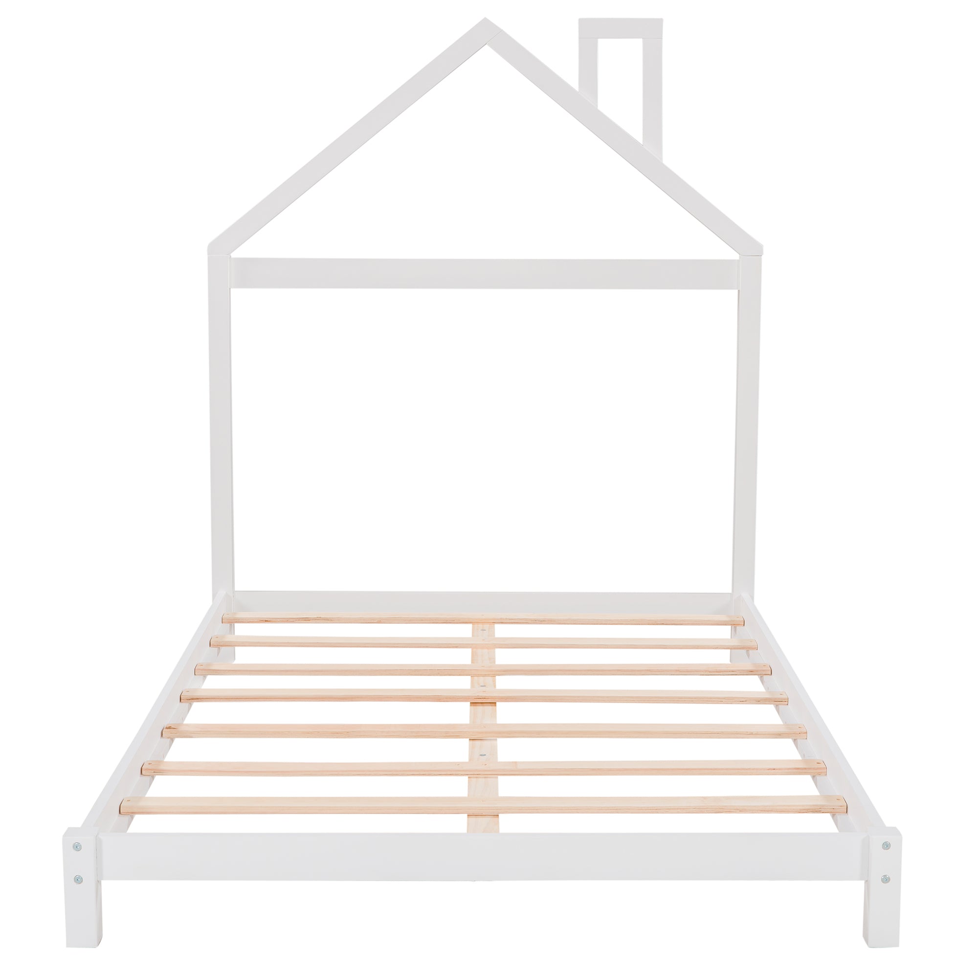 HAOYYE Full Size Wood Platform Bed with House-shaped Headboard (White) Sturdy Space-Saving Heavy Duty Modern Design Easy Assembly Durable Stylish Home Furniture Versatile
